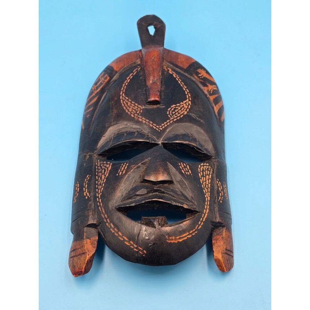 Vintage Hand Carved Wooden Tribal Mask Wall Hanging Decor 8"